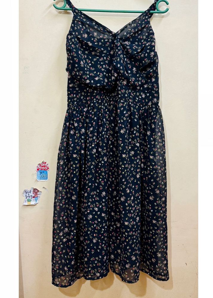 Women Fit And Flare Dark Blue Below Knee Dress 👗