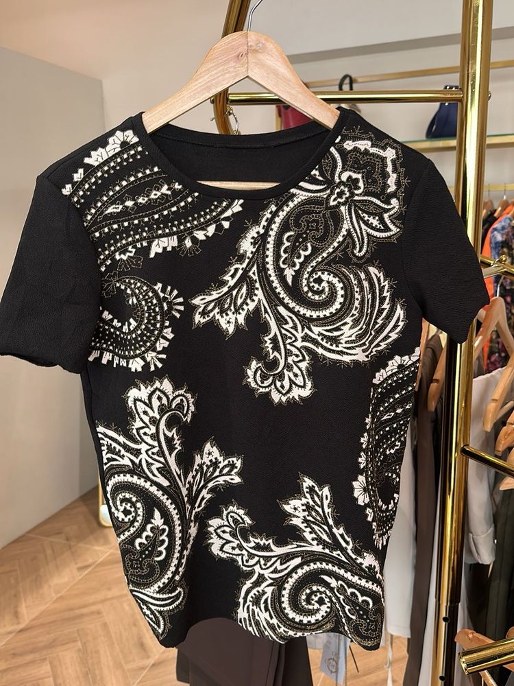 Paisley Print Black T-Shirt