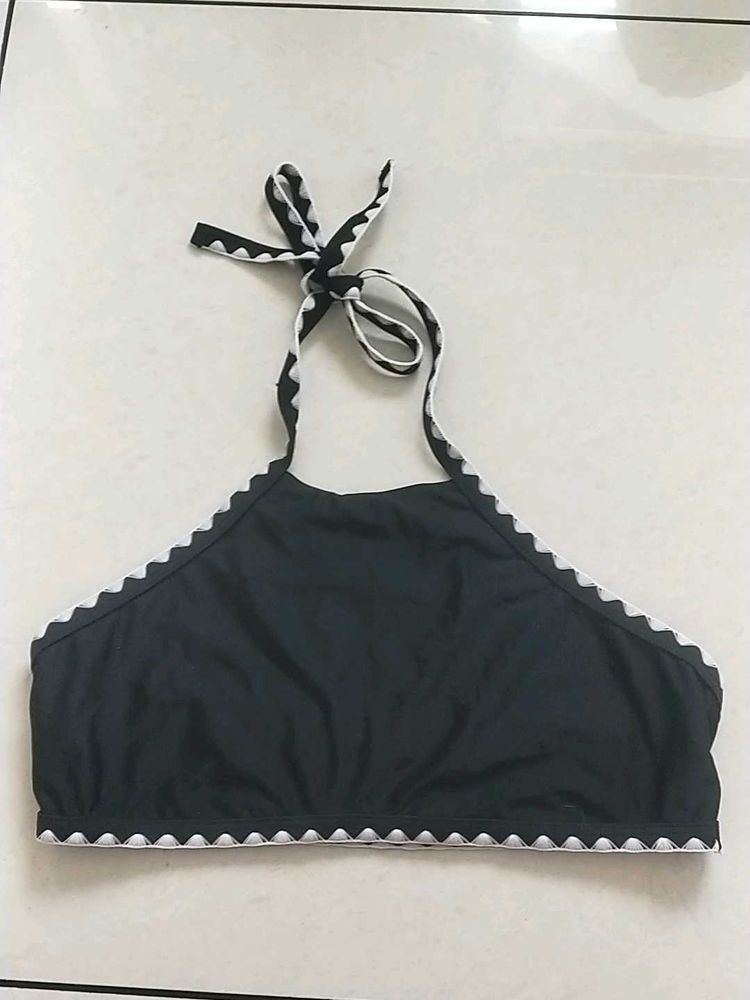 L Chic Black Bikini Top with embroidery