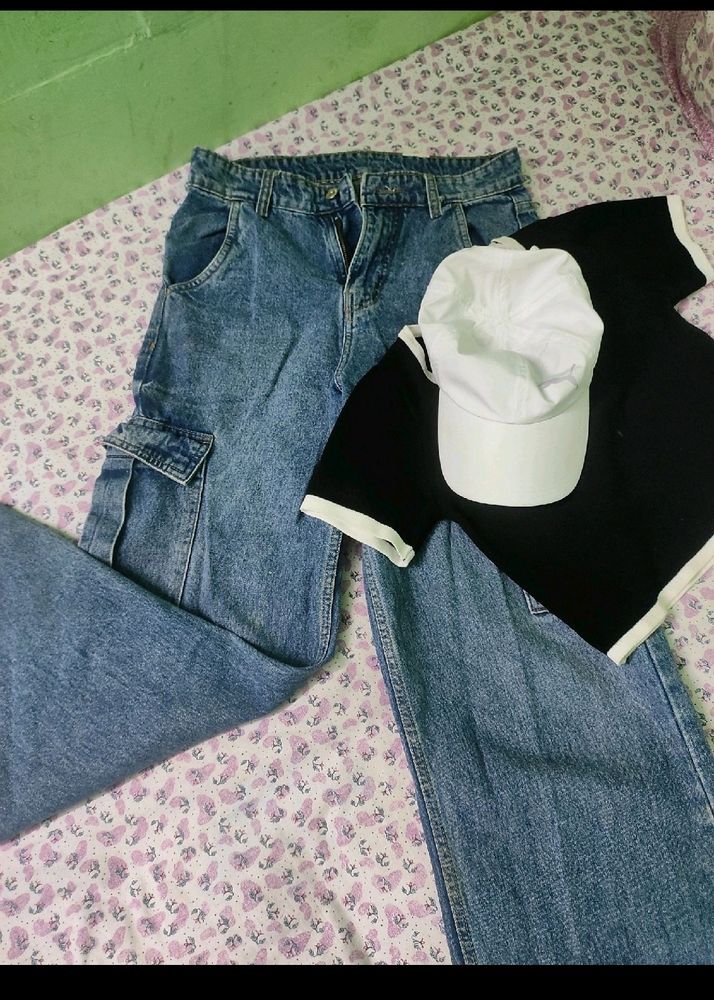 Wide Leg Blue Cargo Jeans💙