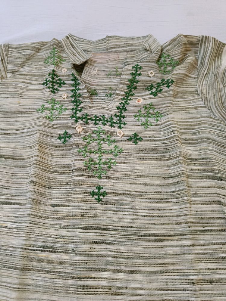 Tailored Kurta With Hand Kutchi- Mirror Embroidery