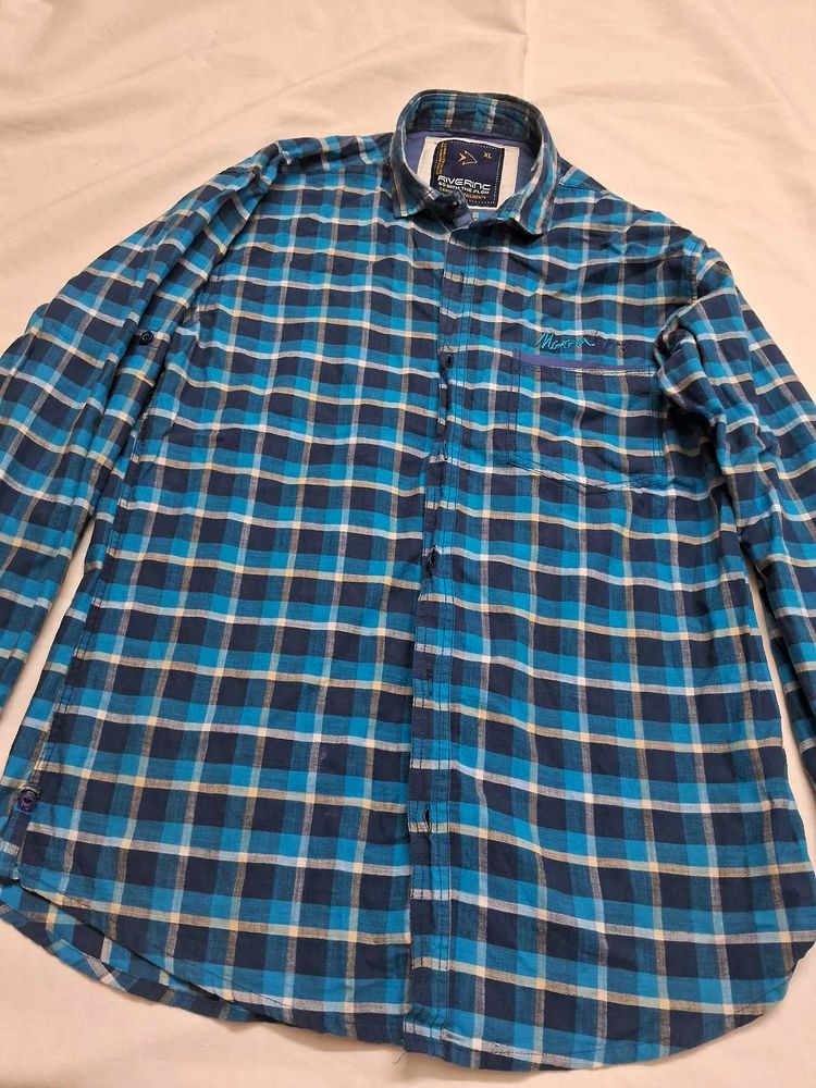 Blue Plaid Button-Down Shirt