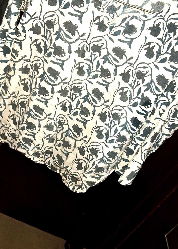White Printed Cotton Short Kurti Top