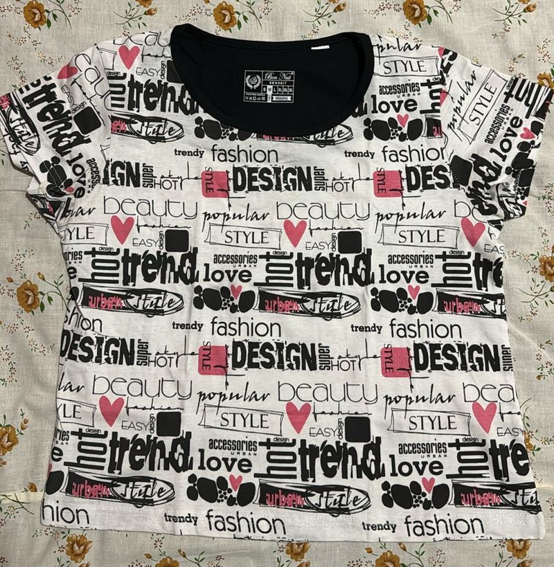 White Cartoon Print T-Shirt