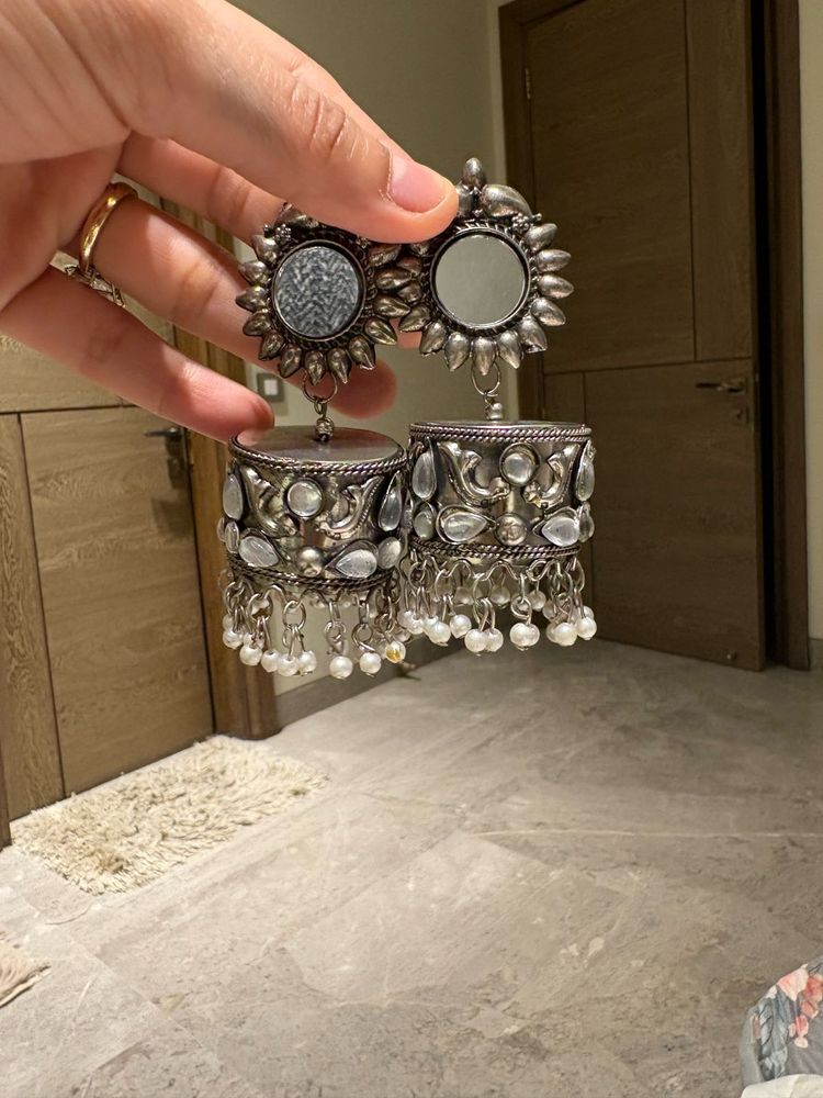 Statement Silver Jhumka Earrings