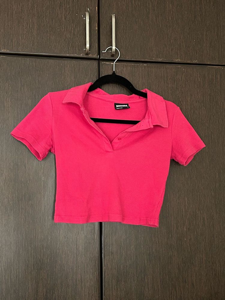 Hot Pink Collared Crop Top