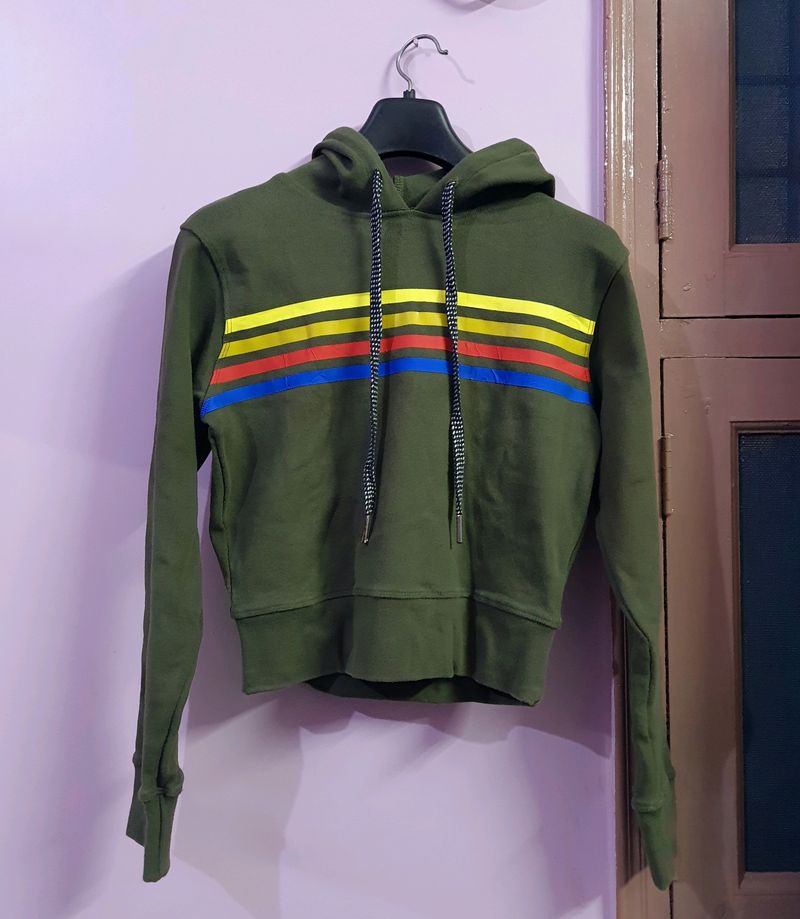 Olive Green Crop Hoodie Or Sweatshirt