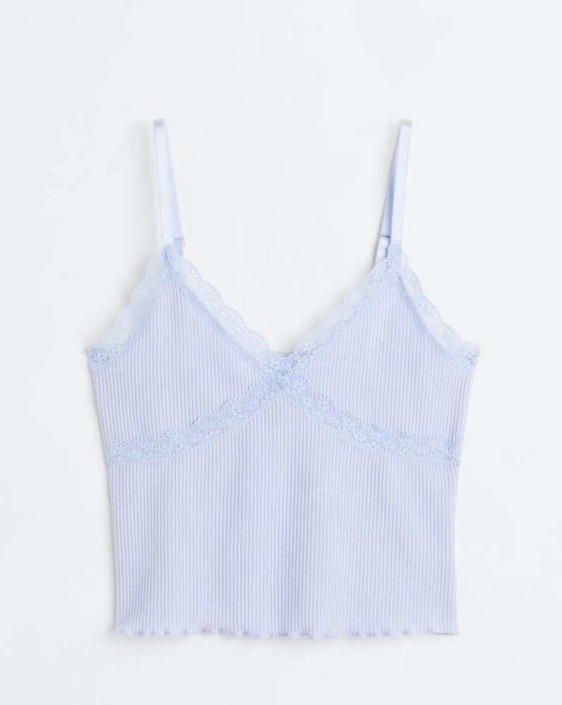 Lace Trimmed Ribbed Crop Top