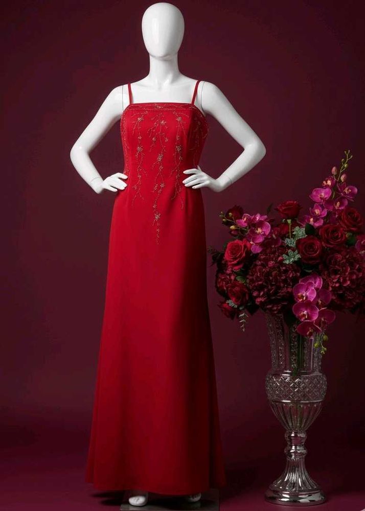 Elegant Coral Embellished Maxi Gown