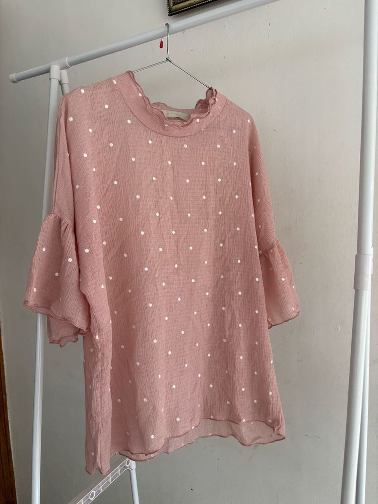 Pink Polka Dot Ruffle Top