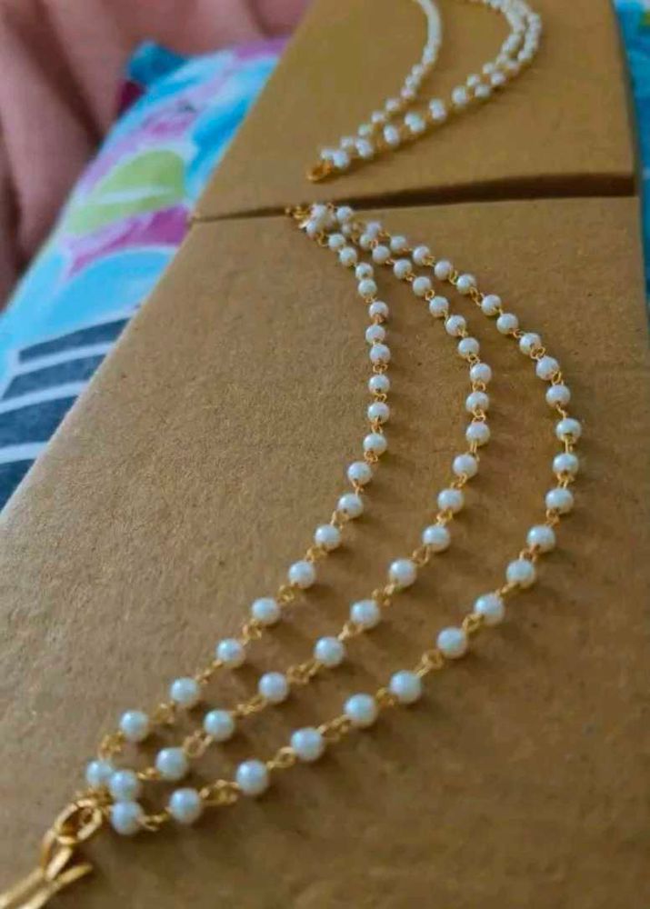 Pearl &amp; Gold Layered earrings chain