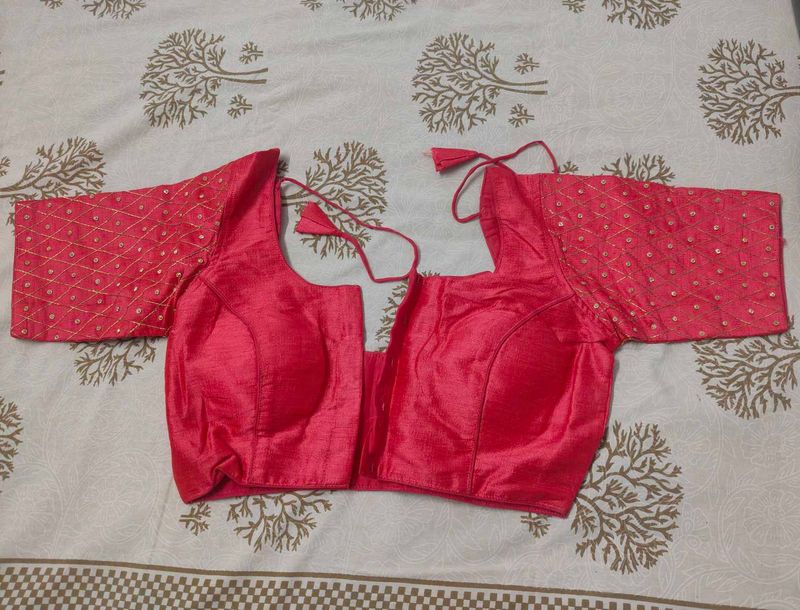 Red Embellished Saree Blouse