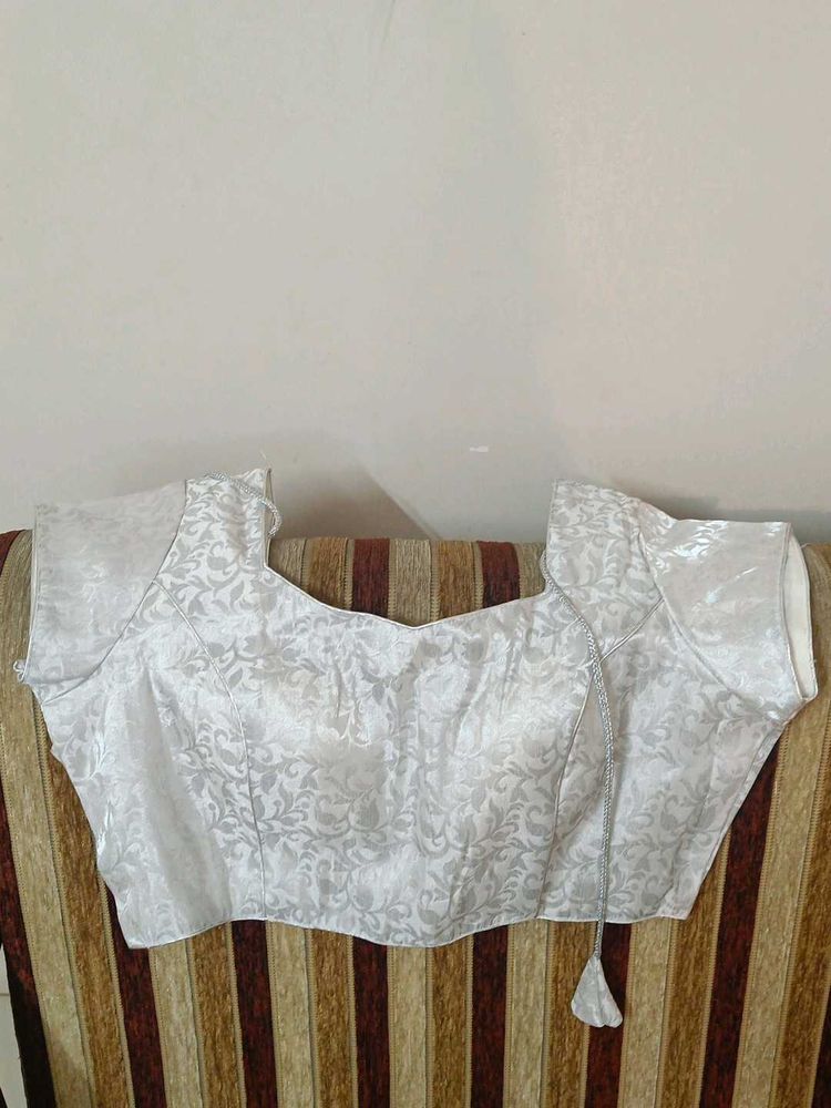 Silver self designed saree Blouse