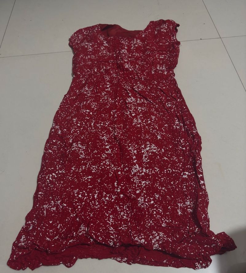 Red &amp; White Print Dress