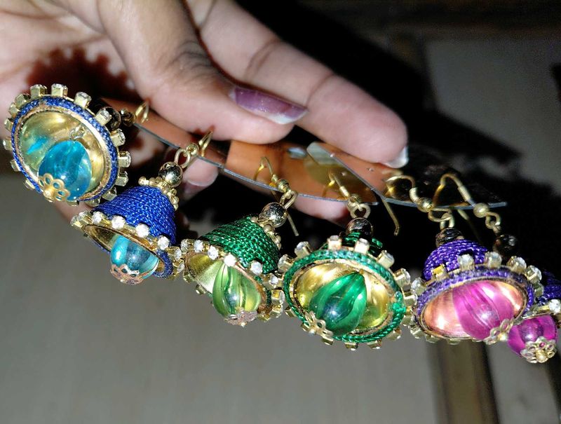 3 Colorful Jhumka Earrings In 120₹