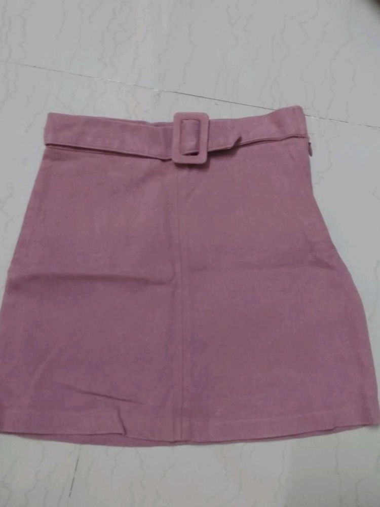 Pink Belted Mini Skirt