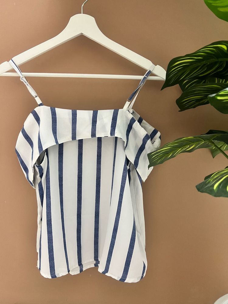 Blue Strip Off Shoulder Summer Top