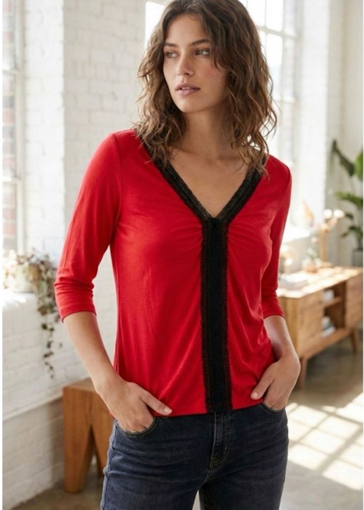 Red &amp; Black Lace Trim Top