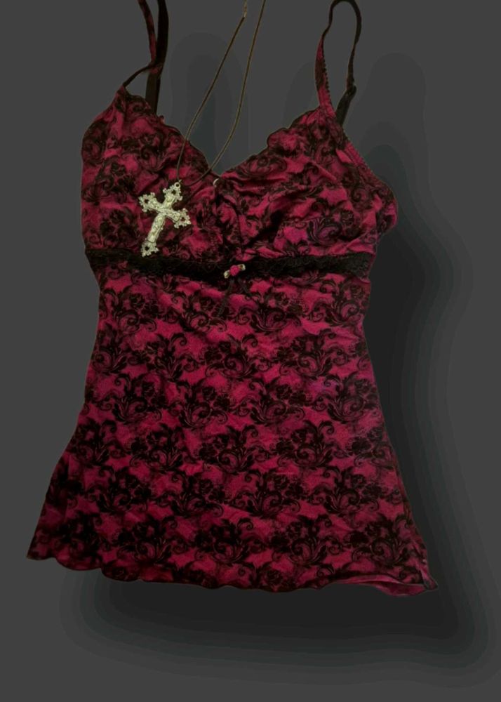 y2k gothic Printed Lace Cami Top