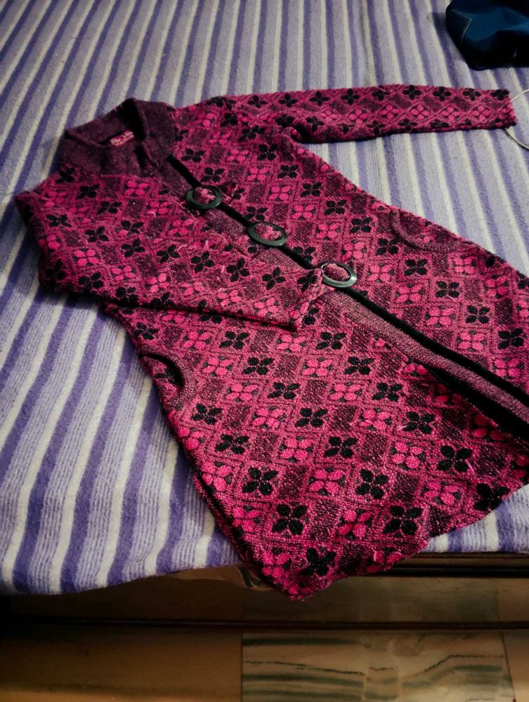 Pink Floral Knit Cardigan