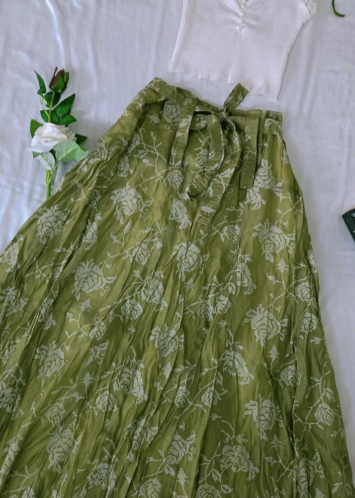 Olive Organza Silk Skirt