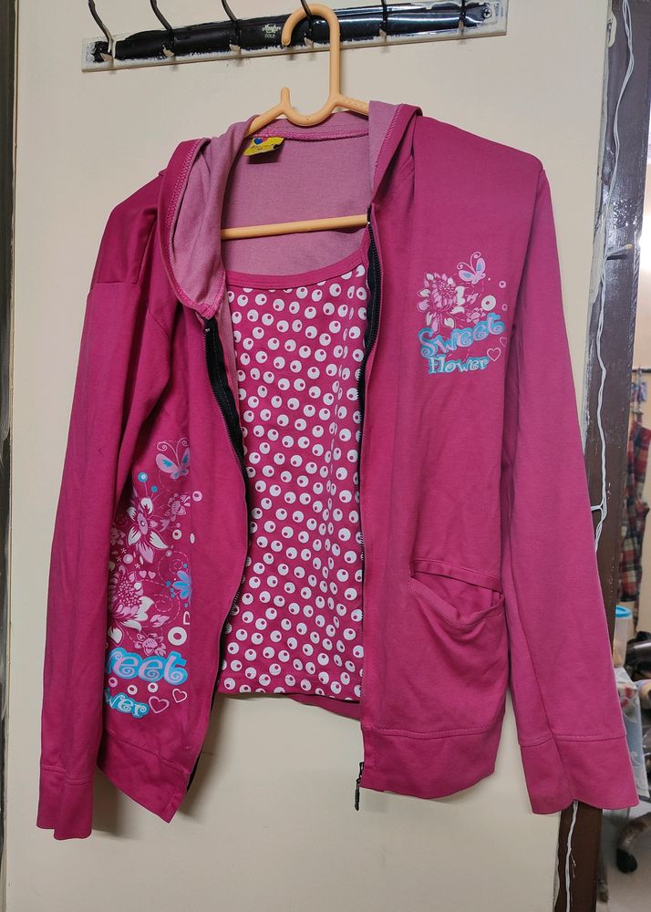 Pink Cotton Hoodie With Tops Attached