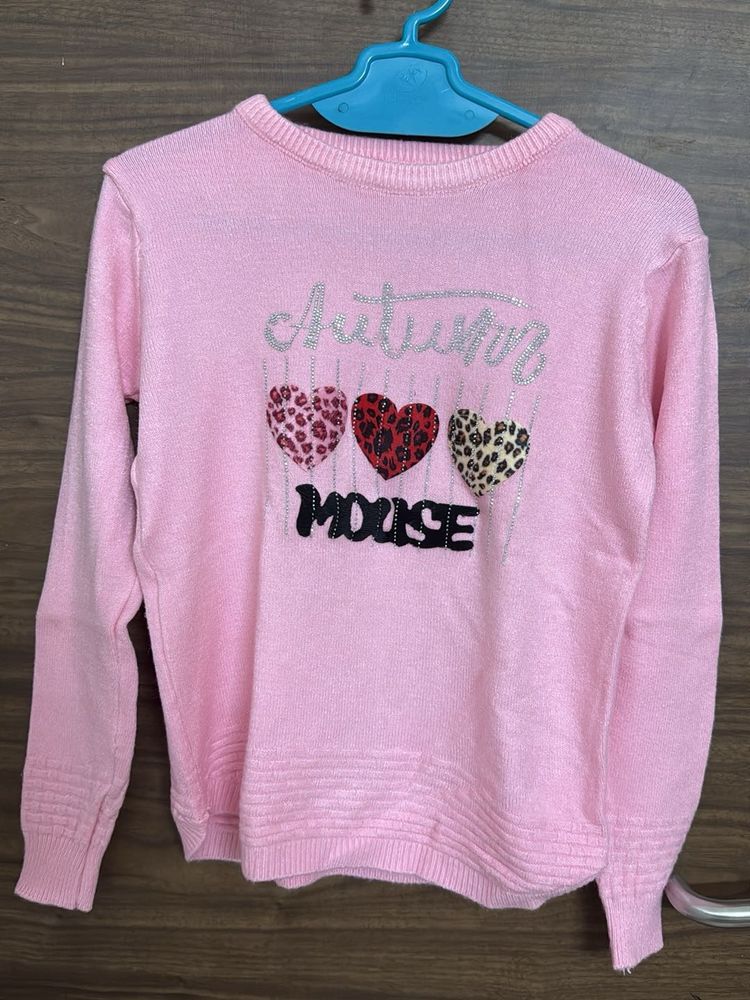 Girls Pink Autumn Moose Sweater