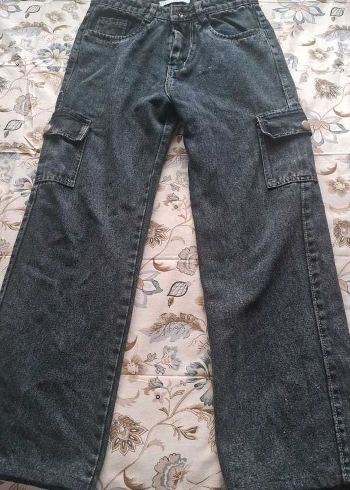 Acid Wash Grey Cargo Jeans
