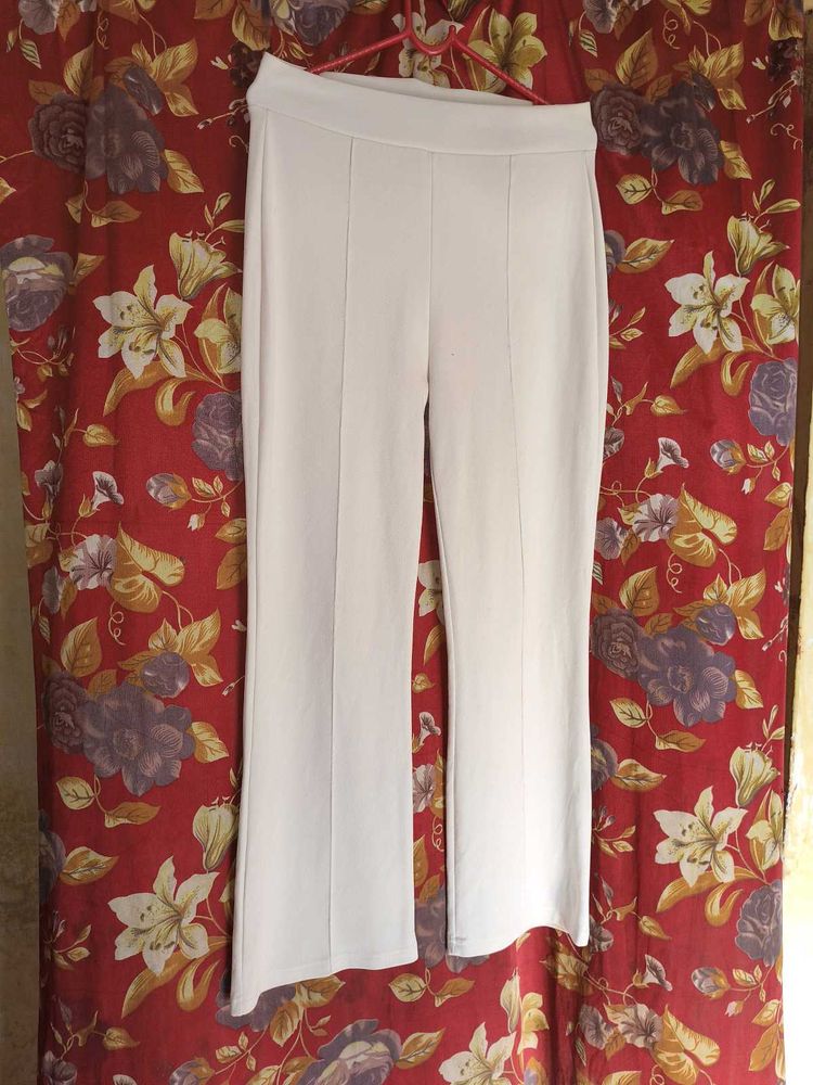 White Ribbed Flare Leggings