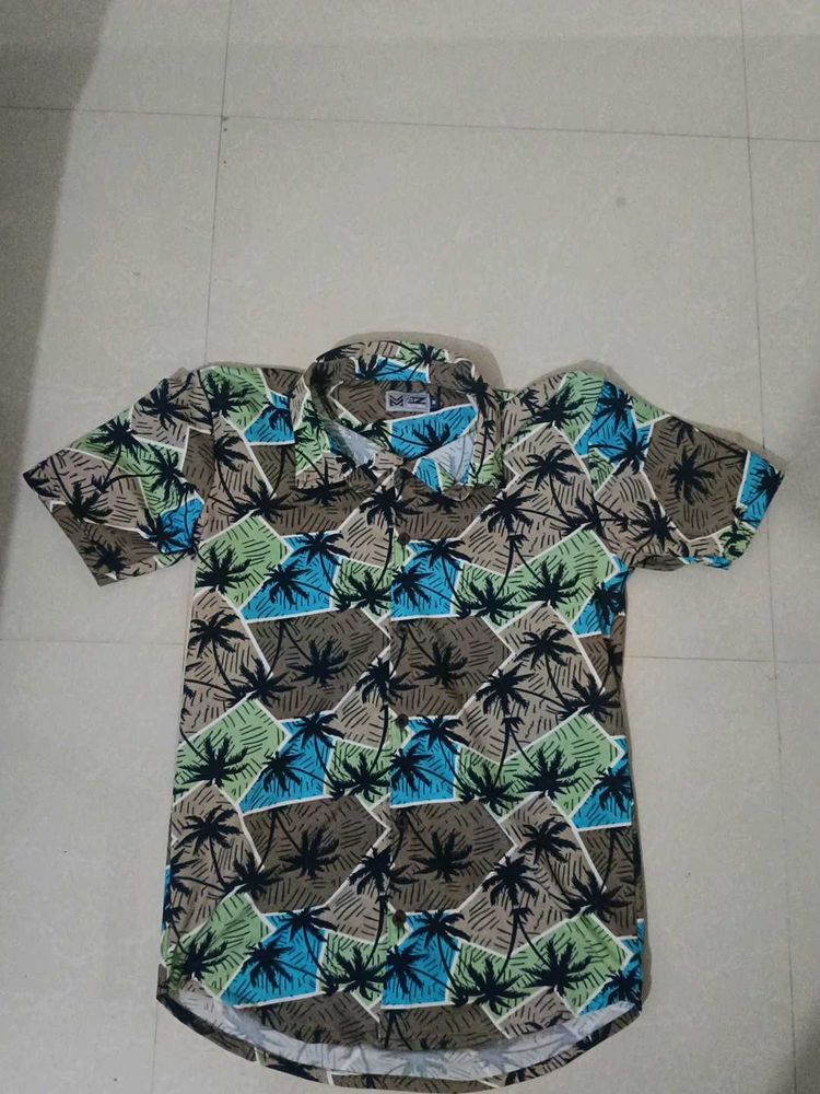Palm Tree Print Short Sleeve Shirt