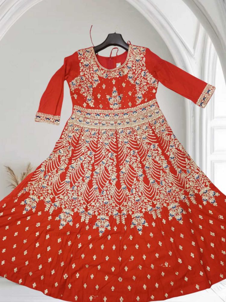Red Embroidered Anarkali Dress