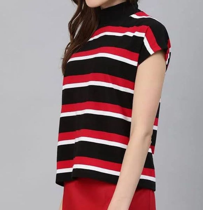 Striped Mock Neck Top