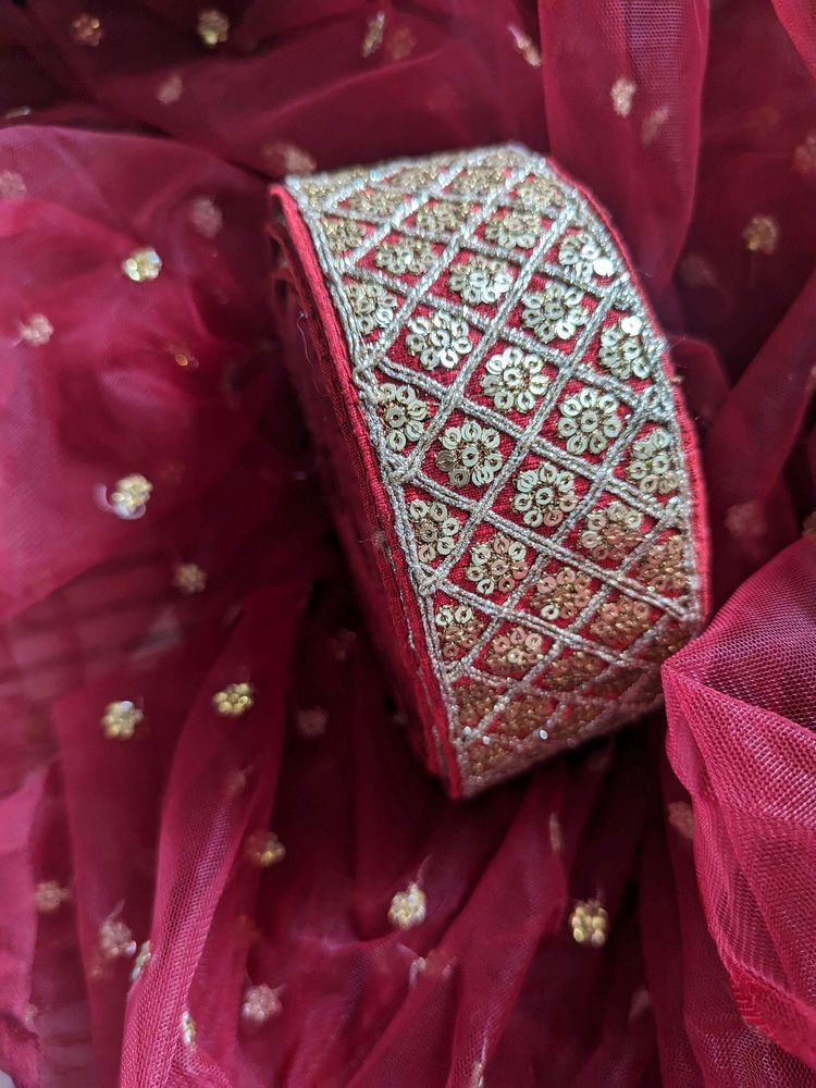 8 Meters Gold And Red sequined saree lace