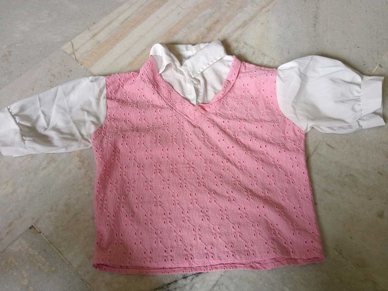 Cute Pink Top + brown crop shirt + short kurt