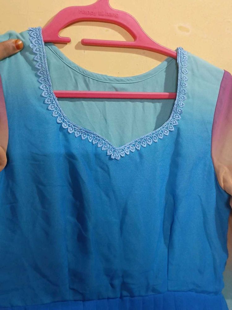 Blue Dress with Lace Detail