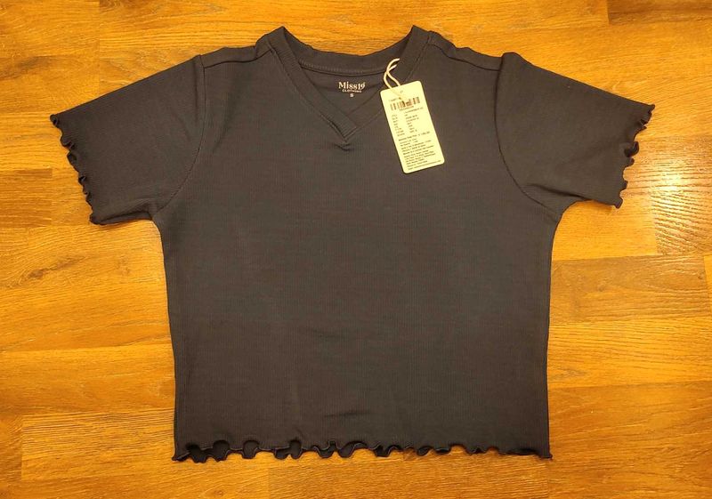 Cute Navy Blue Ruffle Crop Top