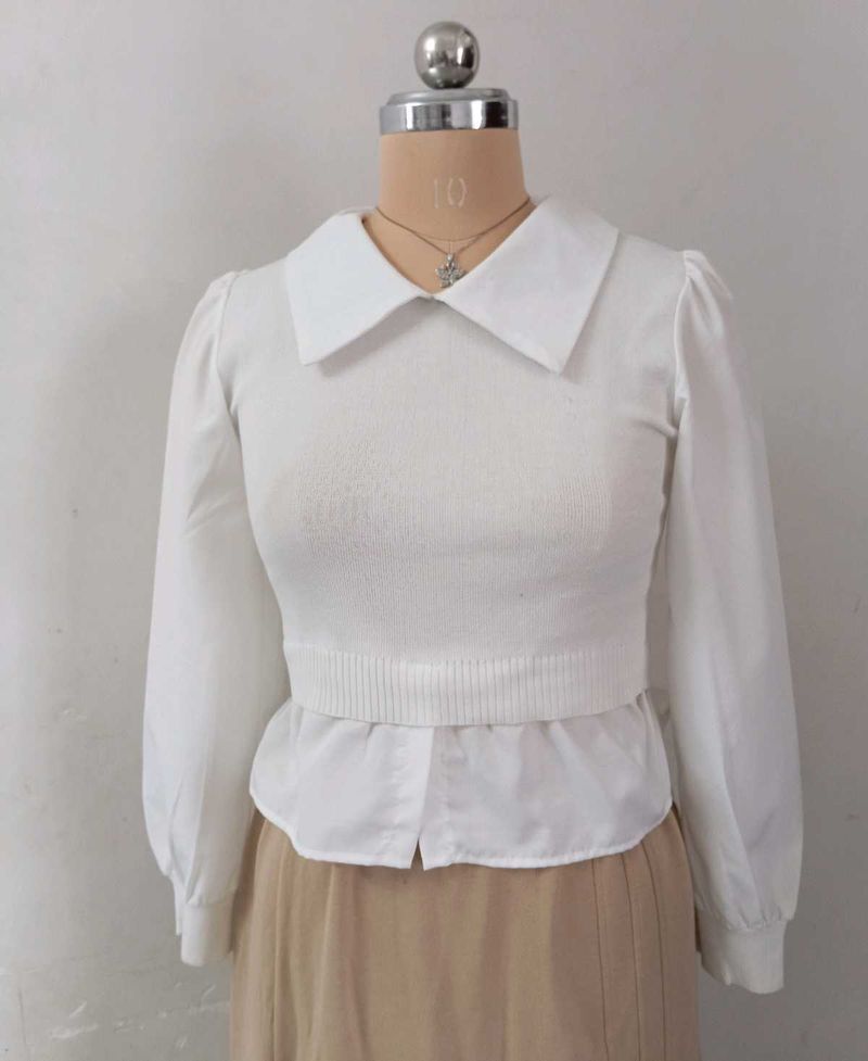 White Layered Look Long Sleeve Top