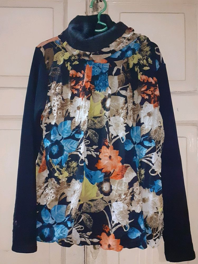Multi Colour  Soft Woollen Polyneck Top Size M