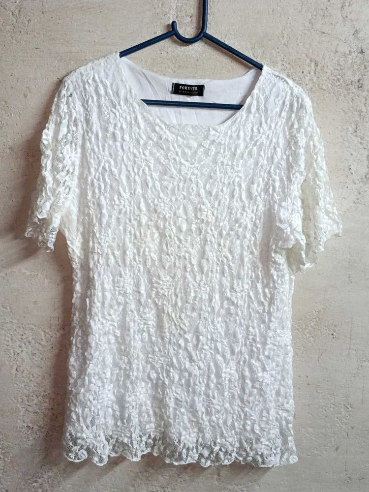 FOREVER Stylish Lace Top Layered White