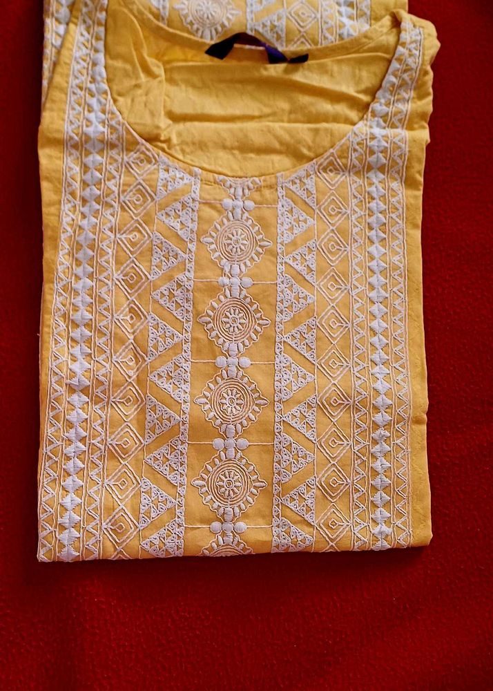 FBB Brand &#39;SRISHTI&#39; Embroidered Yellow Kurti Top