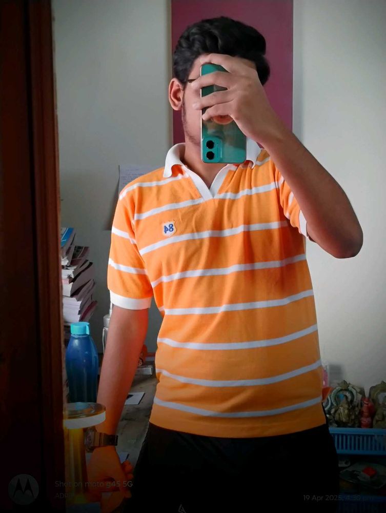 Orange Striped Polo T-shirt