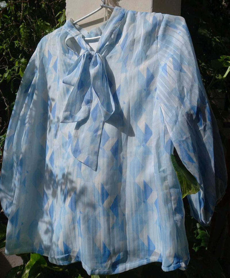 Vintage Blue Geometric Blouse
