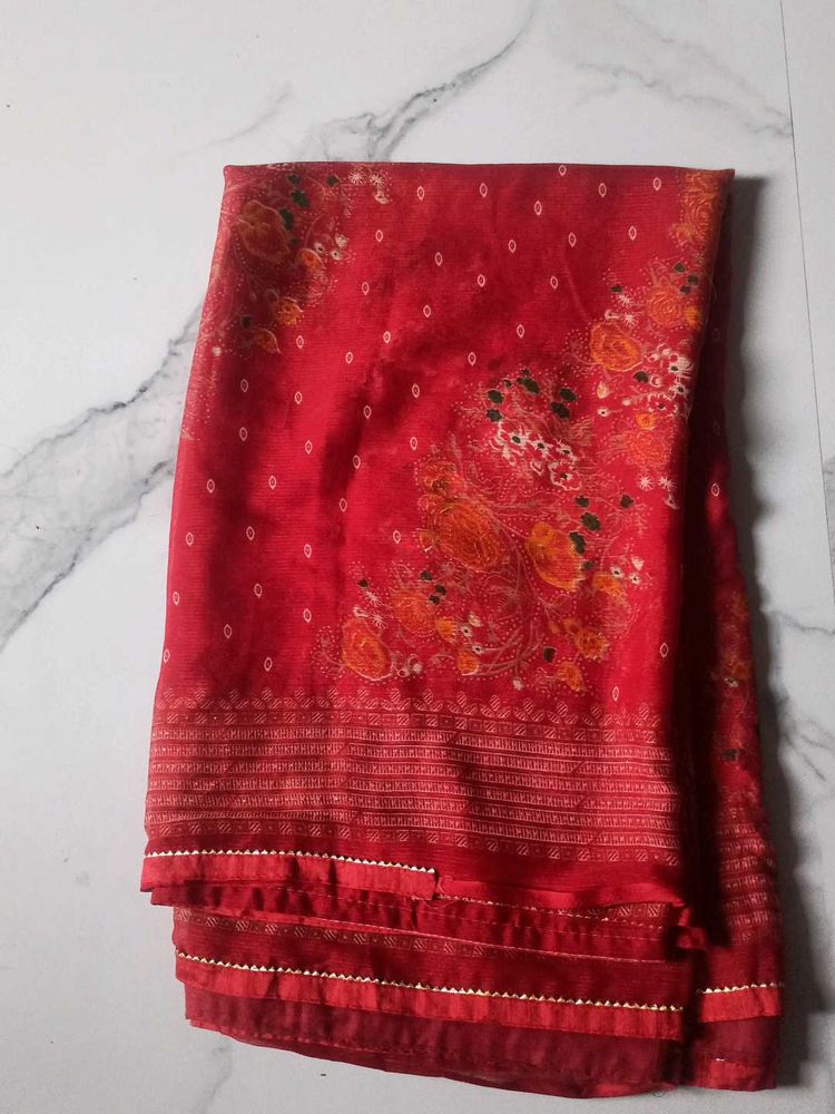 Red Floral Print Dupatta