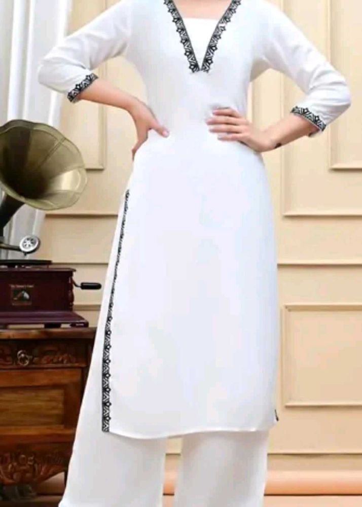 White Embroidered Kurti Set