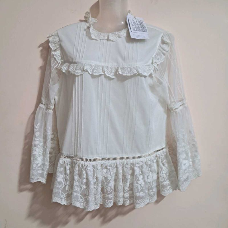 Royal White Western Lace Top