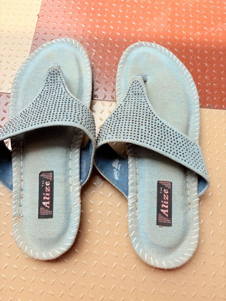 Alize Blue Rhinestone Flip Flops - Size 8