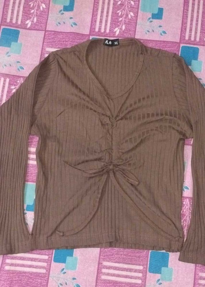 Brown Long Sleeve Drawstring Top🤎