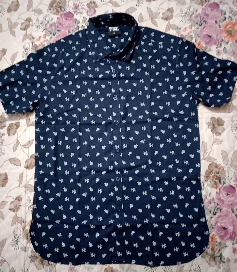 Diesel Navy Printed Cotton Shirt