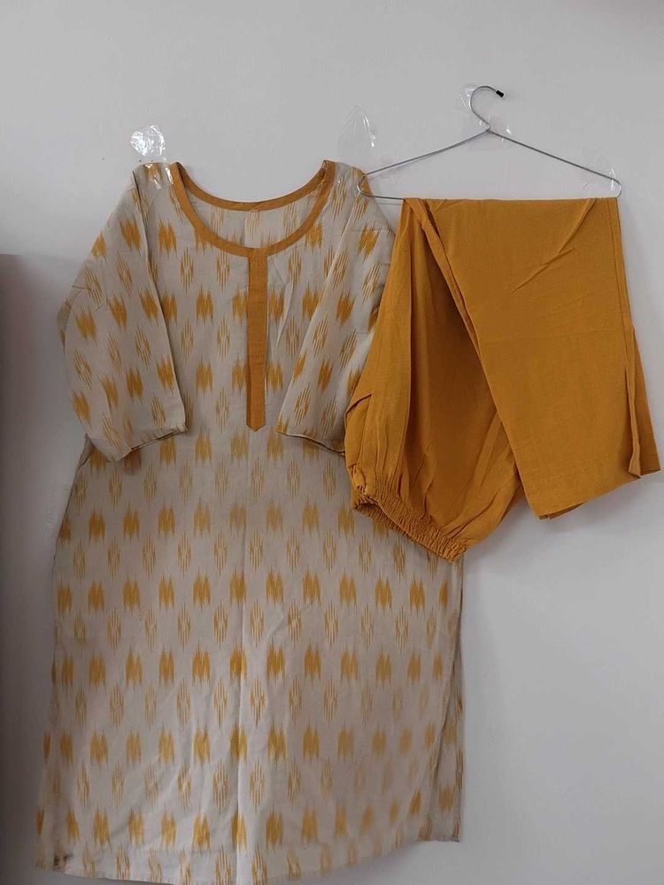 Yellow Cotton Kurti Set