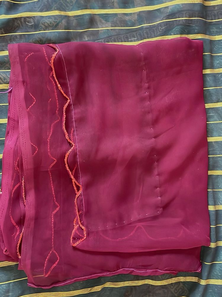 Maroon Embroidered Saree